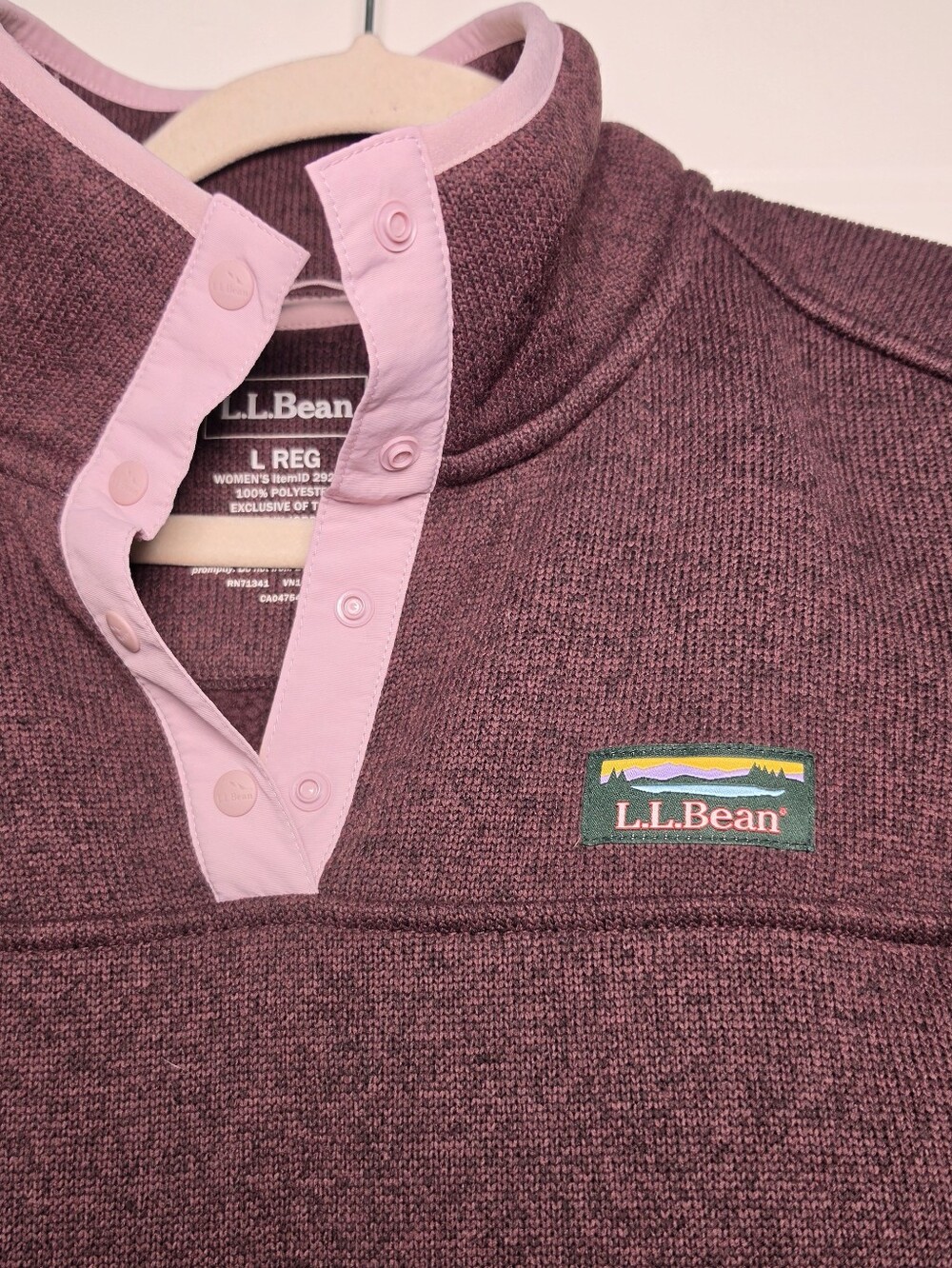 L.L.Bean Women’s L Snap Neck Fleece Pullover Plum Outdoor Fisherman Aesthetic - Picture 4 of 10